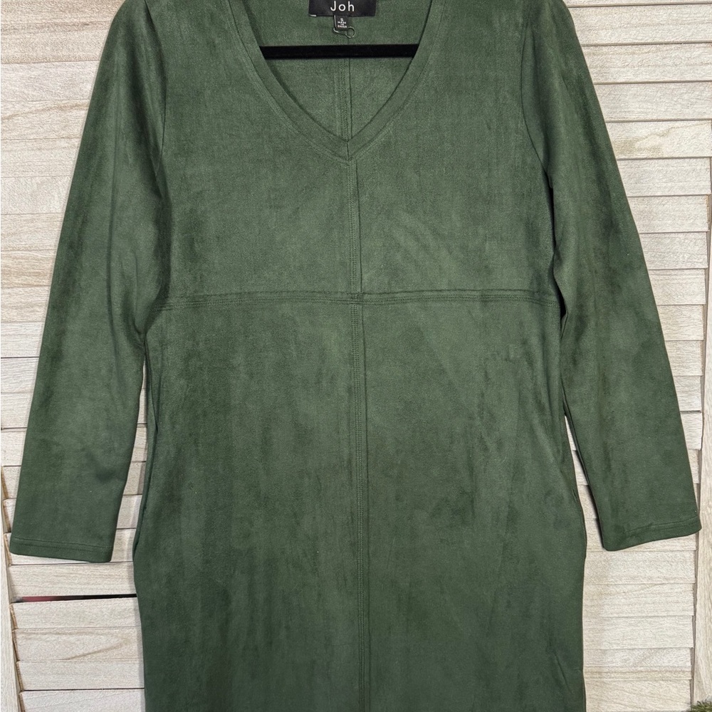 Joh Green V-Neck Faux Suede Dress. Small Great Condition Classic Forest Green - Picture 13 of 13